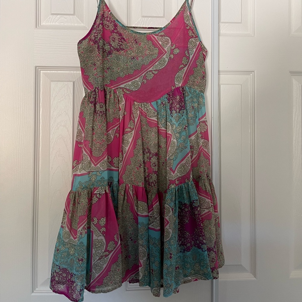 LF paisley open back flowy mini dress